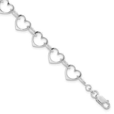 Heart Link Bracelet Sterling Silver Rhodium-Plated, MPN: QG1469R-7, UPC: