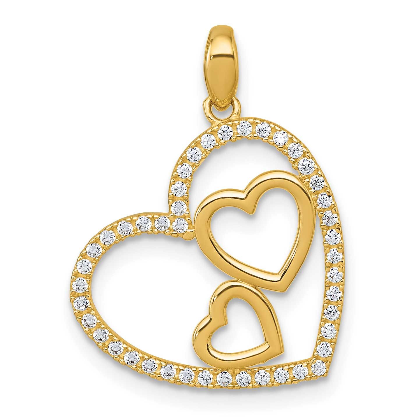 CZ Triple Heart Pendant 10k Gold Polished, MPN: 10C4985, UPC:
