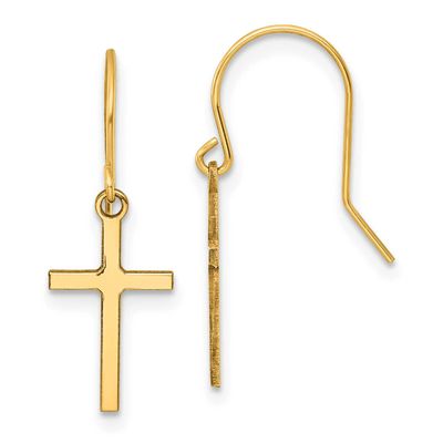 Dangle Cross Shepherd Hook Earrings 14k Gold, MPN: TM816, UPC: