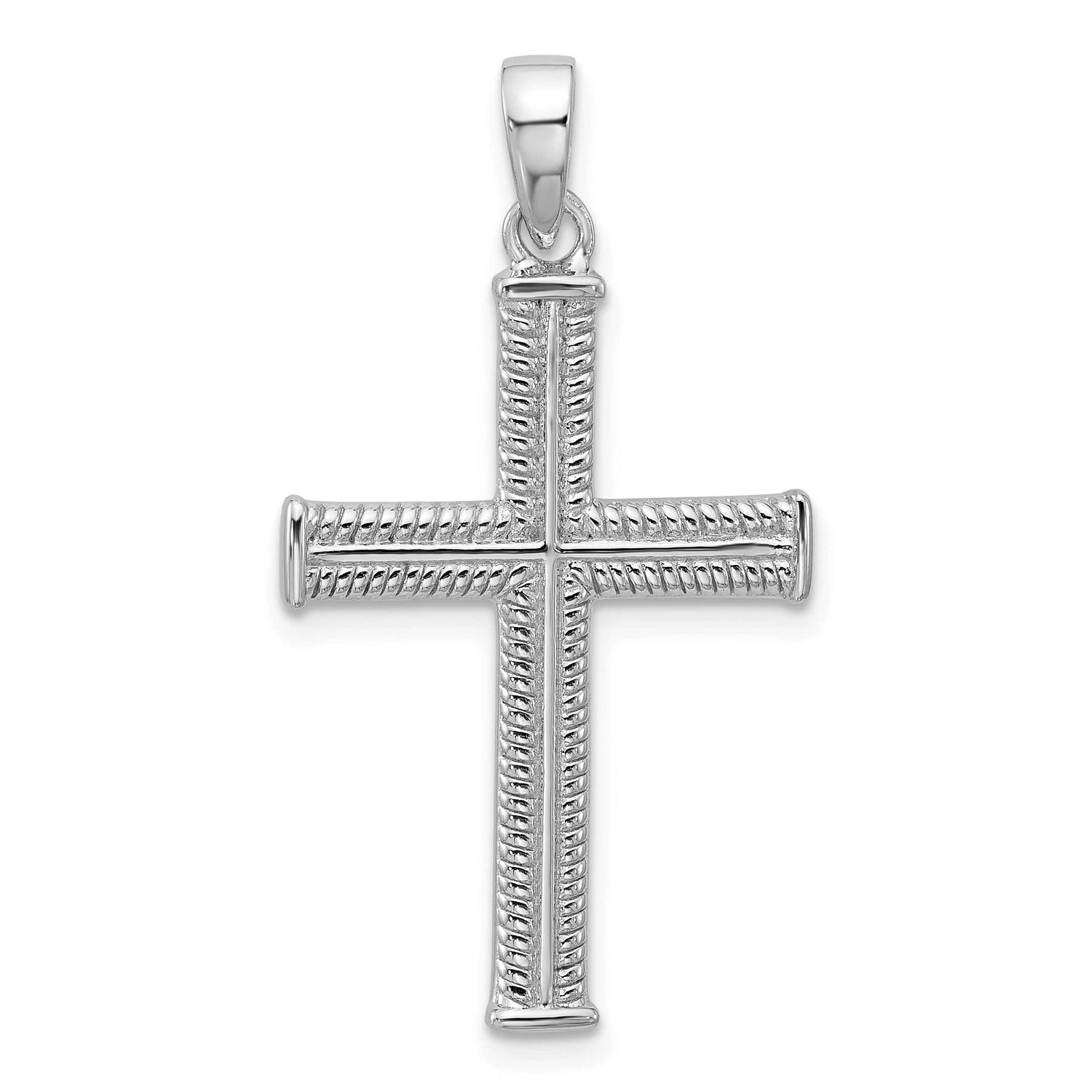 Textured and Polished Cross Pendant Sterling Silver Rhodium-Plated, MPN: QC11621, UPC: