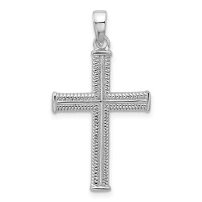 Textured and Polished Cross Pendant Sterling Silver Rhodium-Plated, MPN: QC11621, UPC: