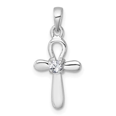 Polished CZ Ankh Cross Pendant Sterling Silver Rhodium-Plated, MPN: QC11643, UPC:
