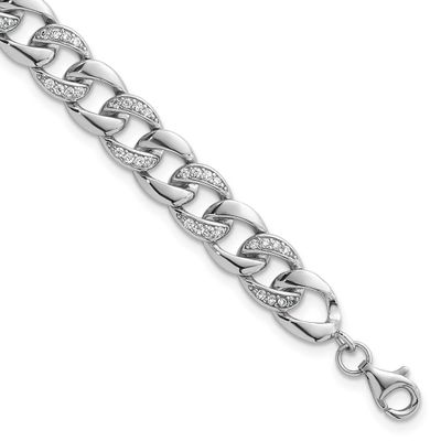 CZ 8mm Curb Link 7 Inch with 1.5 Inch Extension Bracelet Sterling Silver Rhodium-Plated Polished, M…
