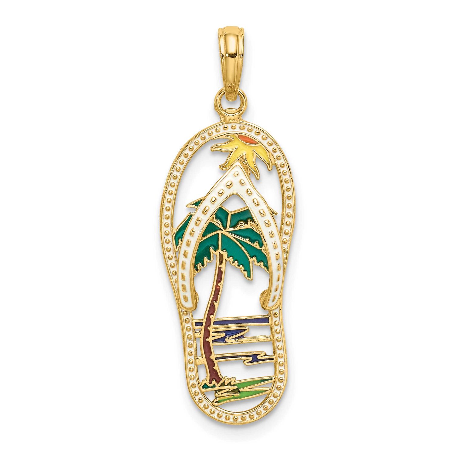Enamel Palm Tree Flip-Flop Charm 14k Gold, MPN: K7001, UPC: 637218137756