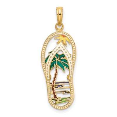 Enamel Palm Tree Flip-Flop Charm 14k Gold, MPN: K7001, UPC: 637218137756