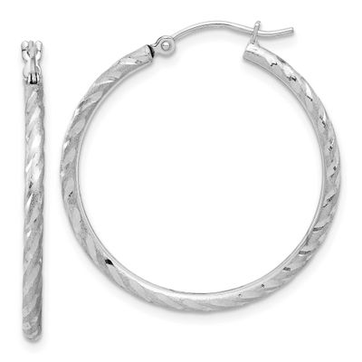 Polished and Satin Diamond-cut 2.00mm Hoop Earrings 10k White Gold, MPN: 10TC1047W, UPC: