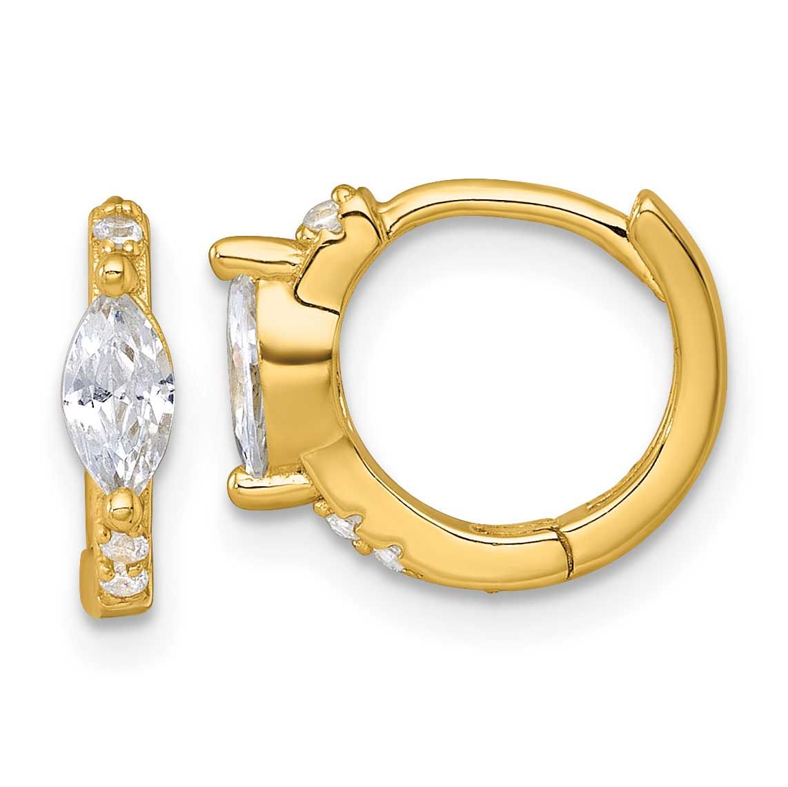 Round/Marquise CZ Hinged Round Hoop Earrings Sterling Silver Gold-Tone, MPN: QE18113GP, UPC: