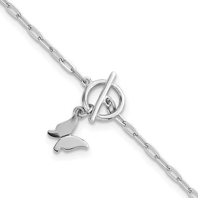 Butterfly Paperclip Link 6.5 Inch with 1 Inch Extension Bracelet Sterling Silver Rhodium-Plated Pol…