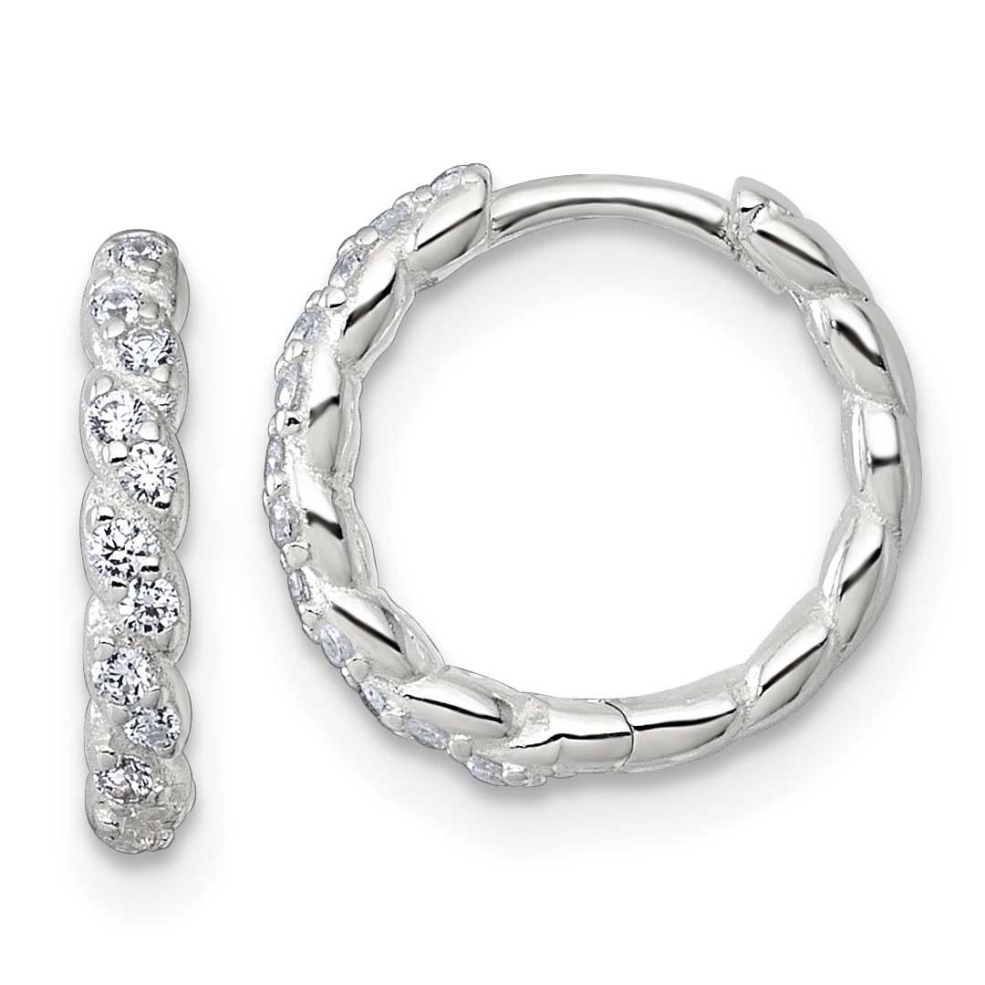 Twisted 2.2mm CZ Hinged Round Hoop Earrings Sterling Silver Polished, MPN: QE17953, UPC: