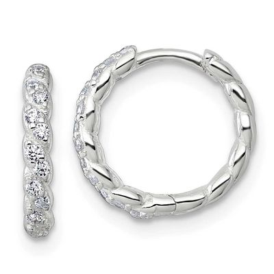 Twisted 2.2mm CZ Hinged Round Hoop Earrings Sterling Silver Polished, MPN: QE17953, UPC: