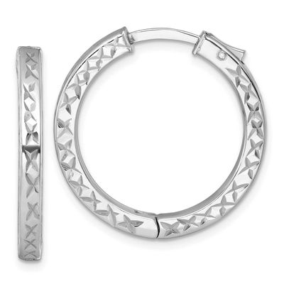 Polished Diamond-Cut 3x28mm with Safety Lock Hinged Square Tube Hoop Earrings Sterling Silver Rhodi…