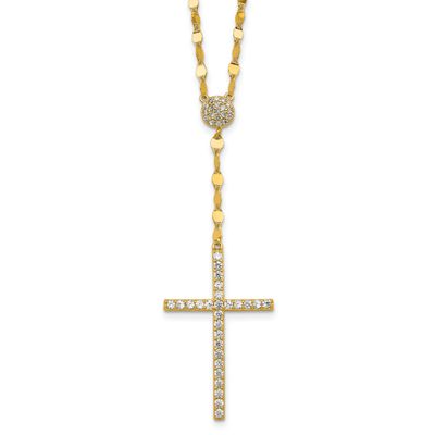 CZ Cross 16 Inch with 2 Inch Extension Necklace Sterling Silver Gold-Tone Polished, MPN: QG7118GP-1…