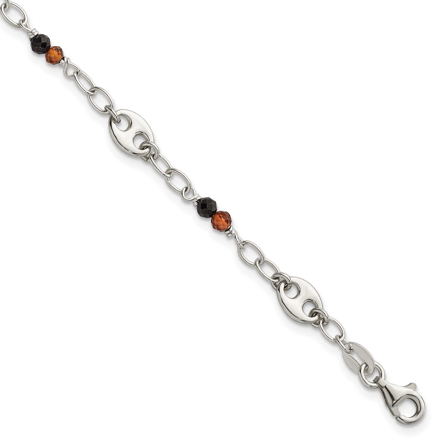 Garnet and Spinel Puffed Mariner Link Bracelet Sterling Silver Polished, MPN: QG7280-7.5, UPC: