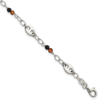 Garnet and Spinel Puffed Mariner Link Bracelet Sterling Silver Polished, MPN: QG7280-7.5, UPC: