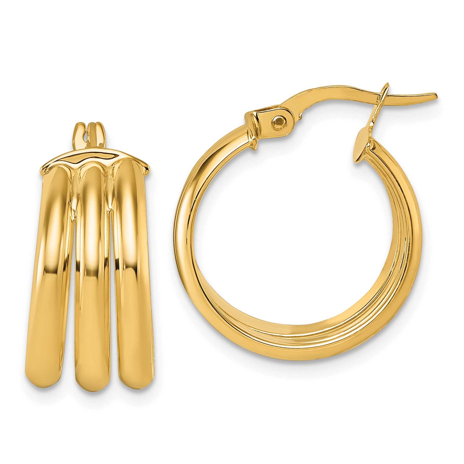 Triple Row Hoop Earrings 14k Gold Polished, MPN: TF2444, UPC:
