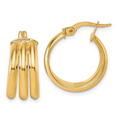Triple Row Hoop Earrings 14k Gold Polished, MPN: TF2444, UPC: