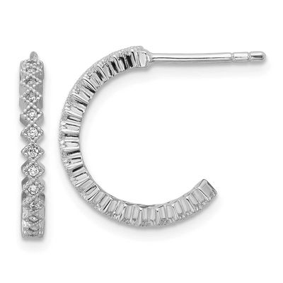 CZ J-Hoop Post Earrings Sterling Silver Rhodium-Plated, MPN: QE18088, UPC: