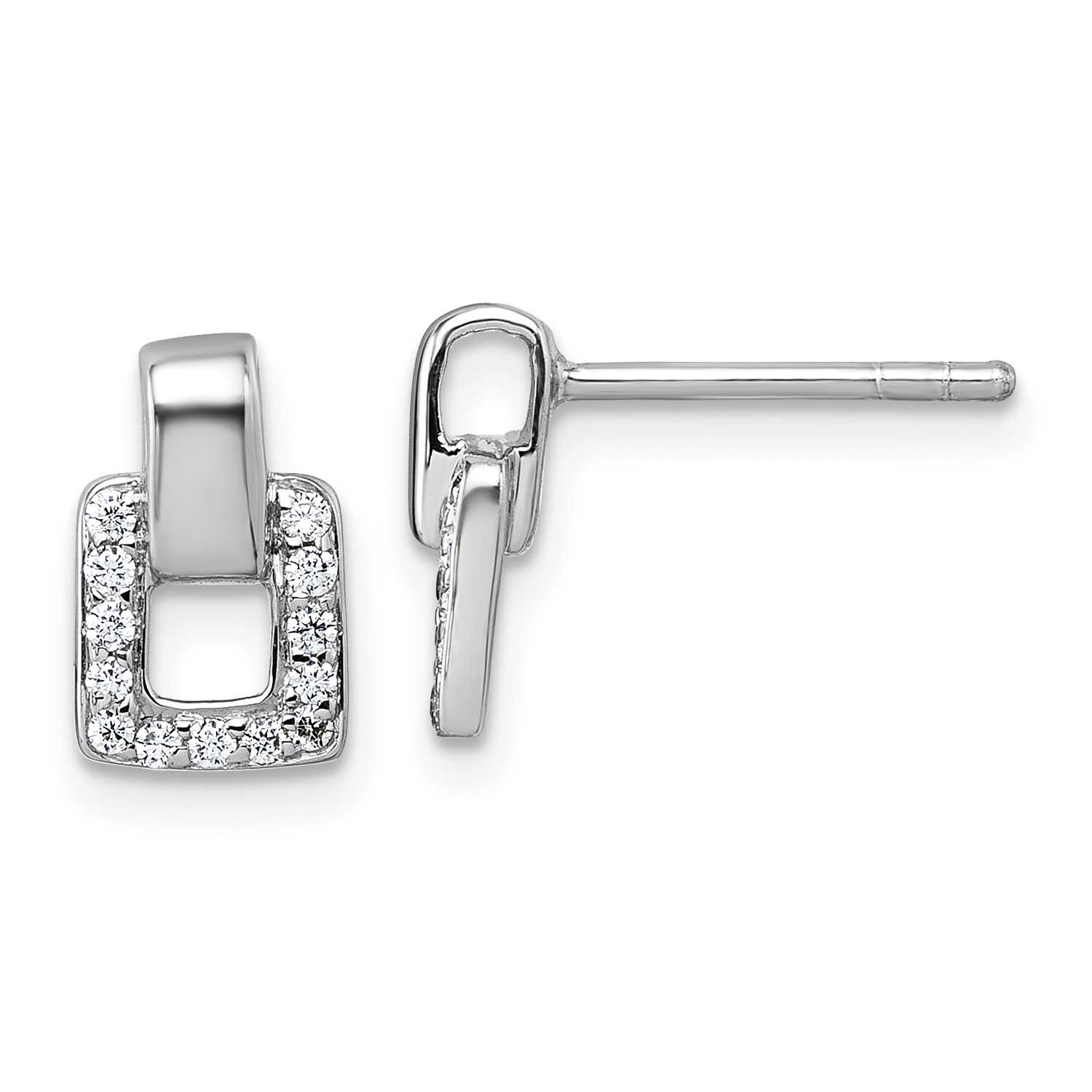 CZ Square Post Earrings Sterling Silver Rhodium-Plated, MPN: QG7153E, UPC: