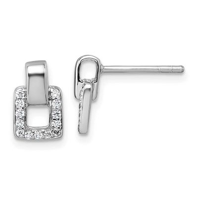 CZ Square Post Earrings Sterling Silver Rhodium-Plated, MPN: QG7153E, UPC: