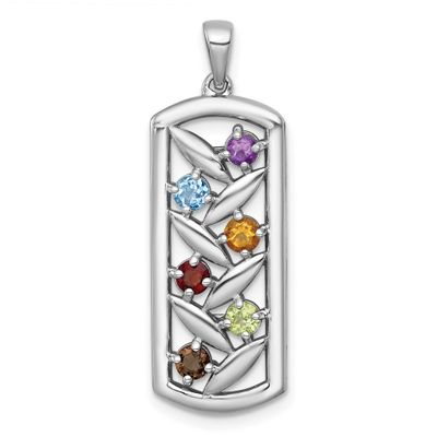 Polished Fancy Oblong Multi Gemstone Pendant Sterling Silver Rhodium-Plated, MPN: QP6027RB, UPC: