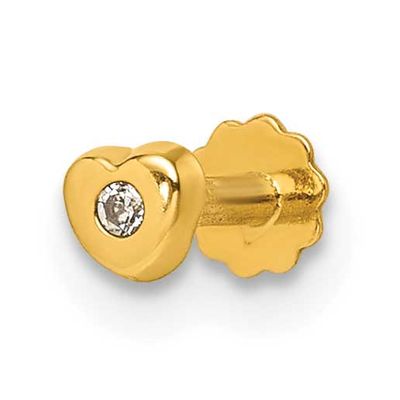 CZ Heart 16 Gauge Labret Stud 14k Gold Polished, MPN: BD302, UPC: