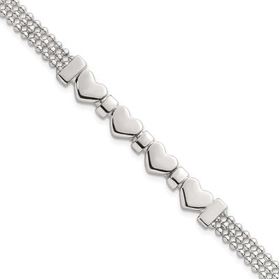 Beaded 4-Hearts 7.25 Inch Bracelet Sterling Silver Polished, MPN: QG6831-7.25, UPC: