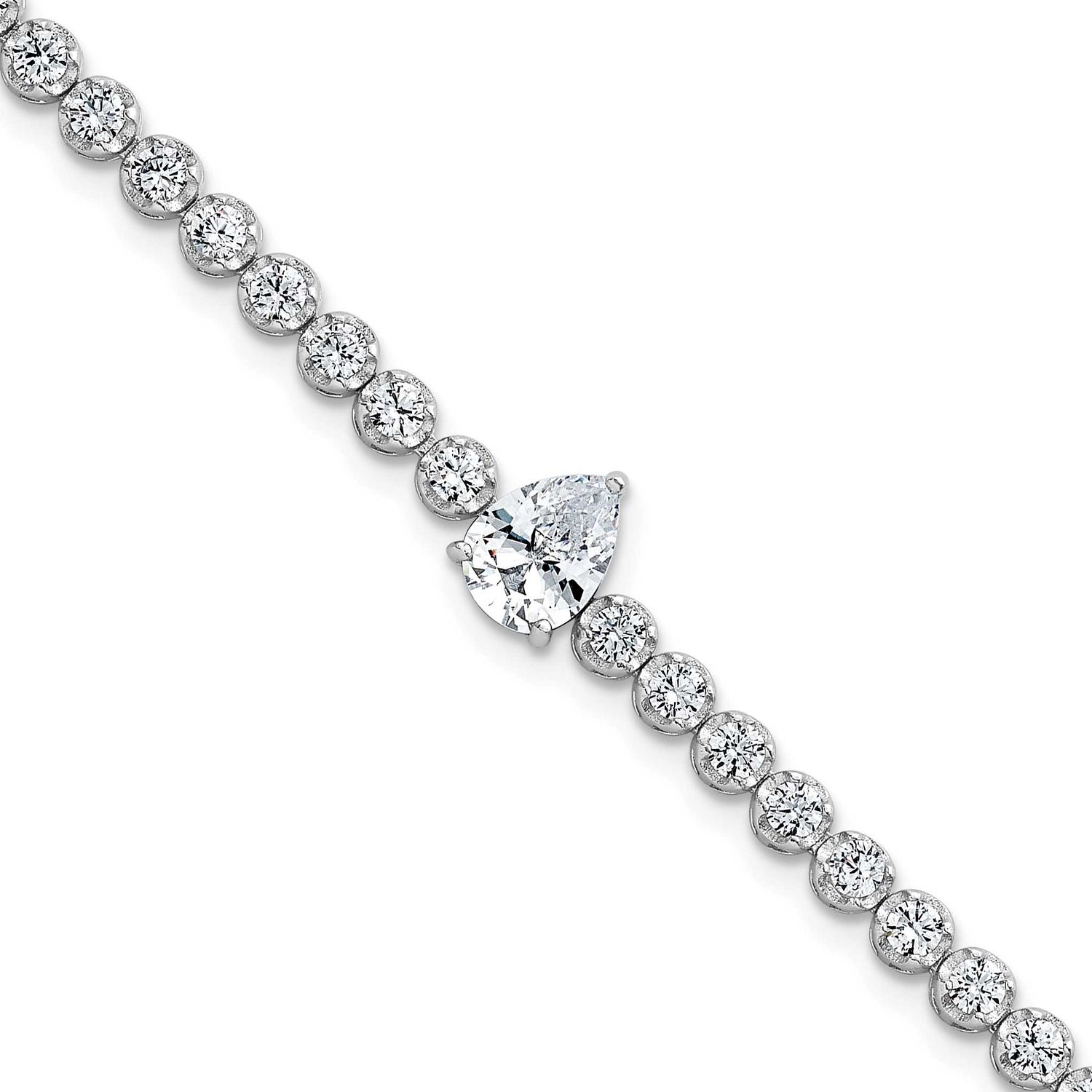 Round and Pear CZ 7.25 Inch Bracelet Sterling Silver Rhodium-Plated Polished, MPN: QG6992-7.25, UPC: