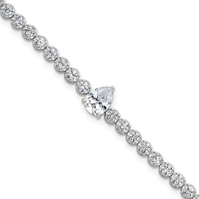 Round and Pear CZ 7.25 Inch Bracelet Sterling Silver Rhodium-Plated Polished, MPN: QG6992-7.25, UPC:
