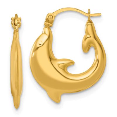 Dolphin Hoop Earrings 14k Gold Polished, MPN: TF2451, UPC: