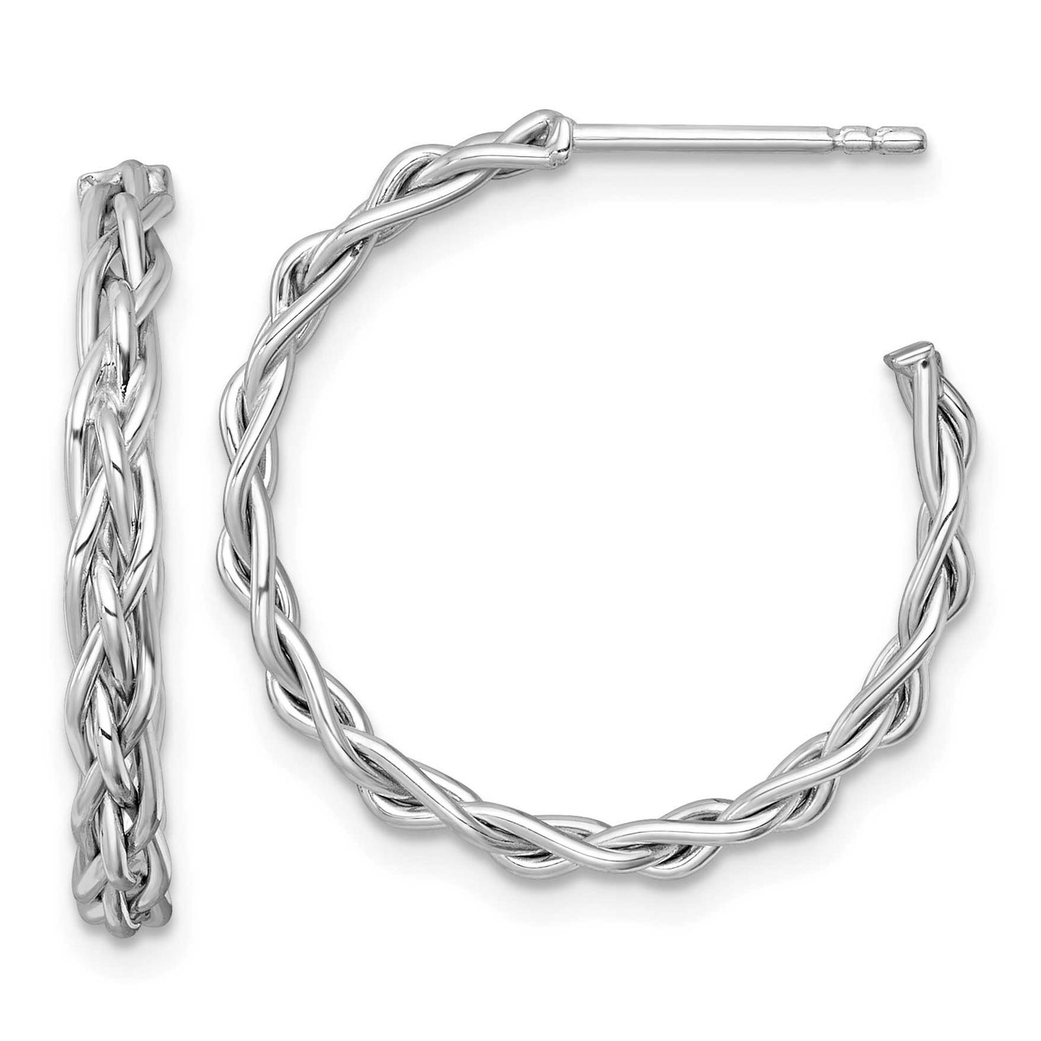 Rhodium-Plated Polished Woven 3mm Post Hoop Earrings 14k White Gold, MPN: TF2562W, UPC: