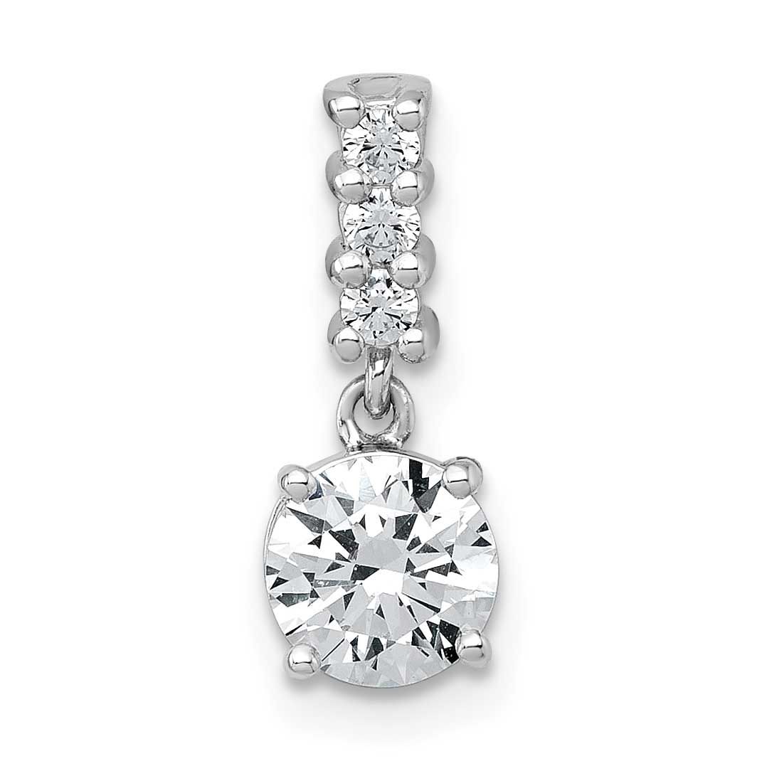 CZ Dangling Chain Slide Pendant 14.4 Inch Sterling Silver Rhodium-Plated Polished, MPN: QG7149P, UP…