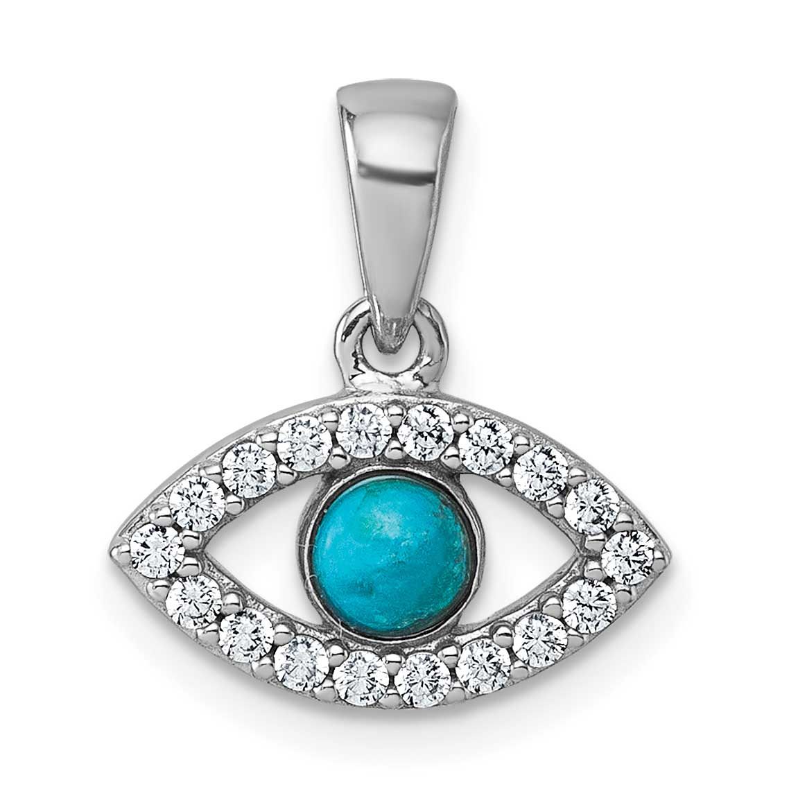 CZ and Compressed Turquoise Evil Eye Pendant Sterling Silver Rhodium-Plated, MPN: QG7216P, UPC: