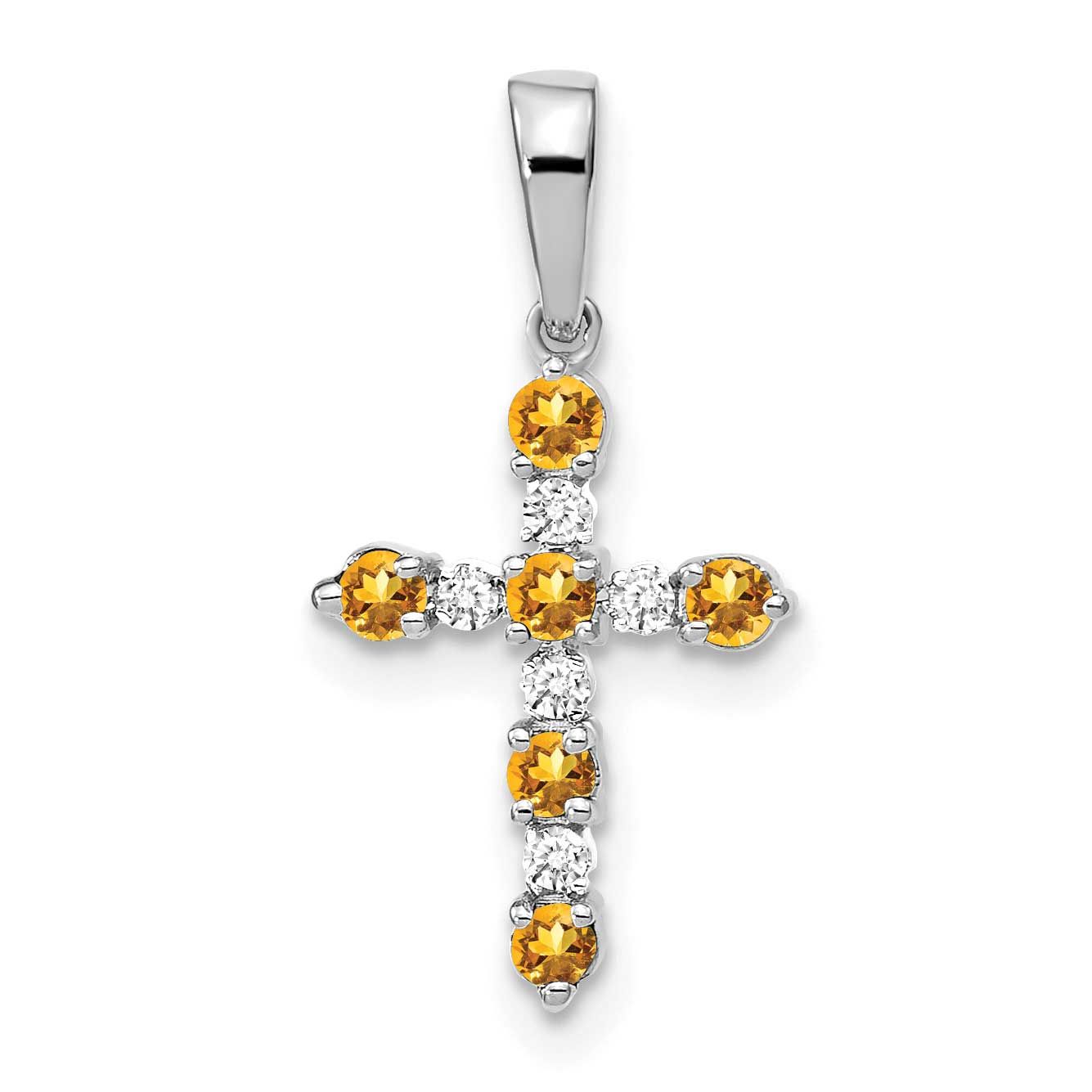 Citrine and Diamond Cross Pendant 14k White Gold, MPN: XP3387WCI/A, UPC: