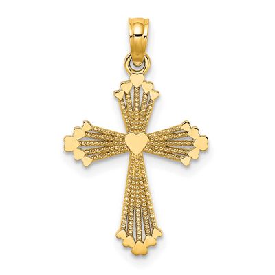 Cut-Out Stripes Cross with Heart Charm 10k Gold, MPN: 10K8513, UPC: