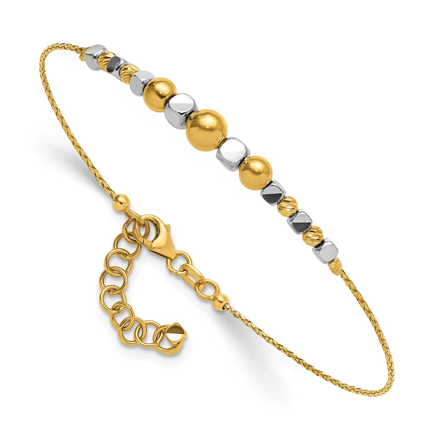 Diamond-Cut Beaded 7 Inch with 1 Inch Extender Bracelet 14K Two Tone Gold Polished, MPN: DB768, UPC: