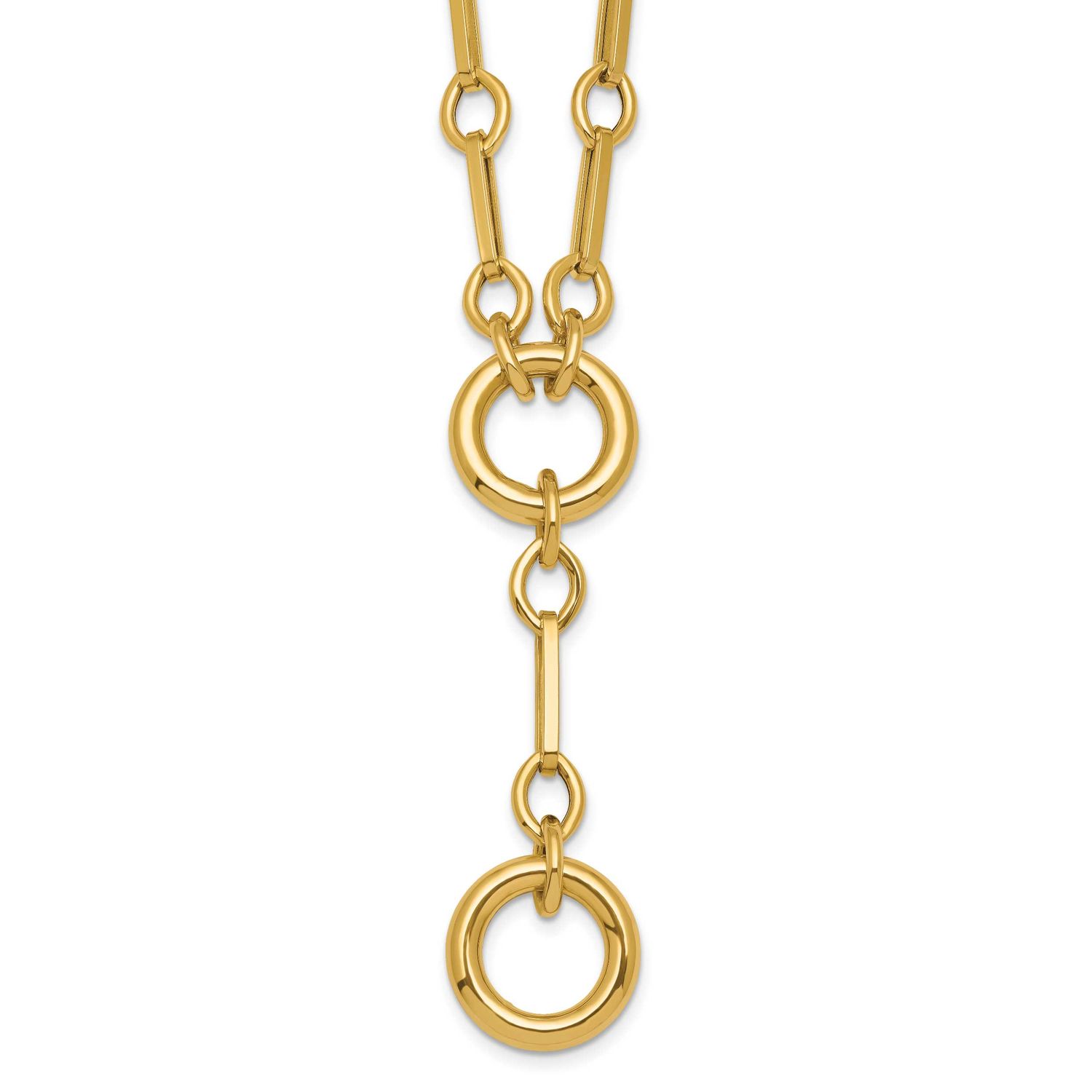 17.5 Inch Fancy Link with Circle Y-Drop Necklace 14k Gold Polished, MPN: SF3226-17.5, UPC: