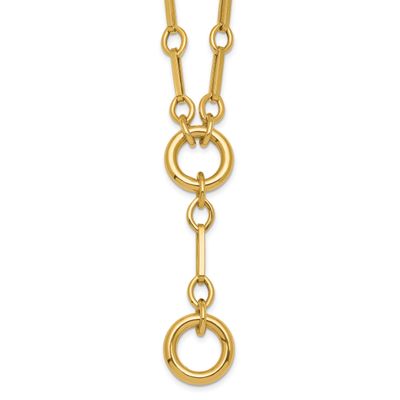 17.5 Inch Fancy Link with Circle Y-Drop Necklace 14k Gold Polished, MPN: SF3226-17.5, UPC: