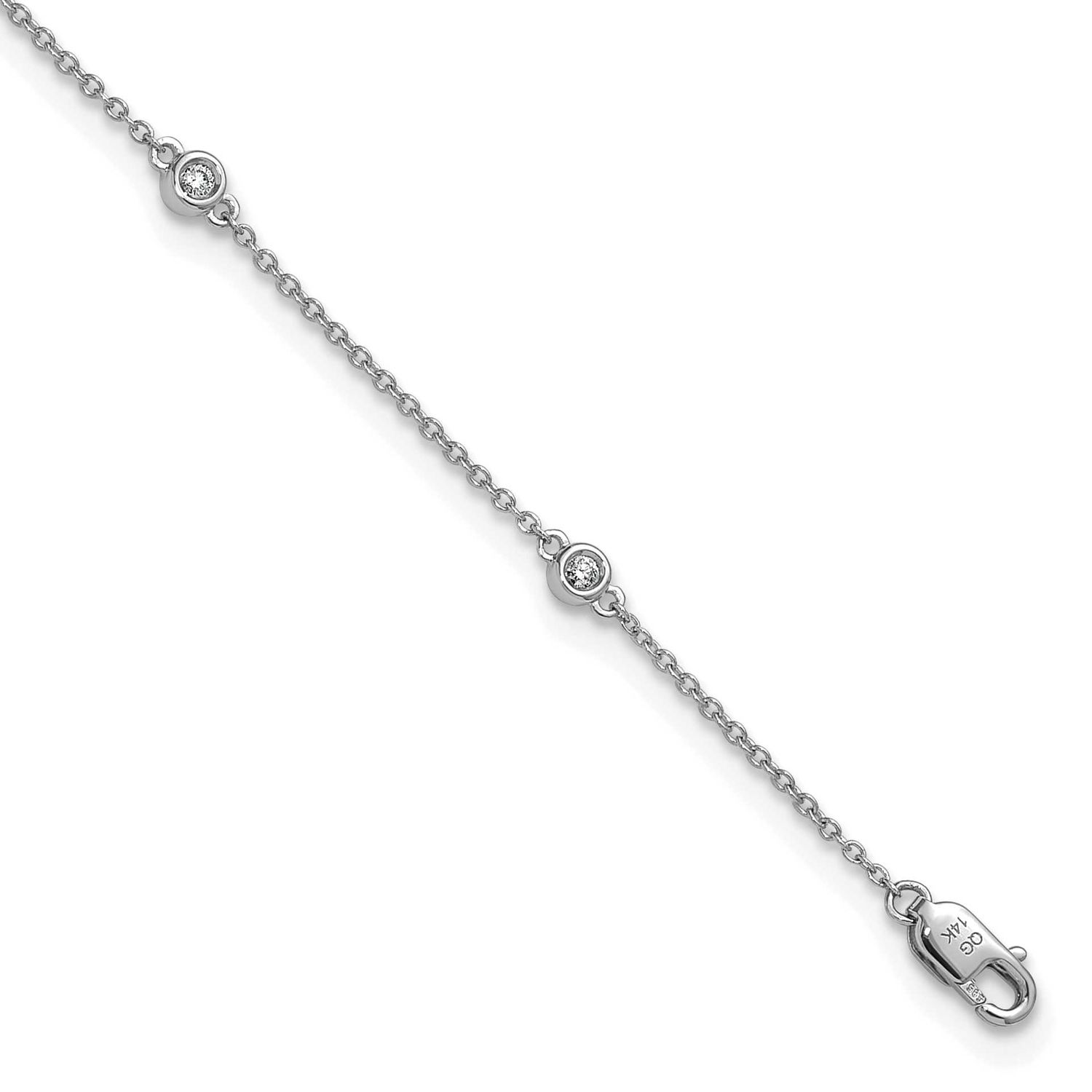 Diamond Station Cable Anklet 14k White Gold, MPN: PM1011-017-WA-9, UPC: