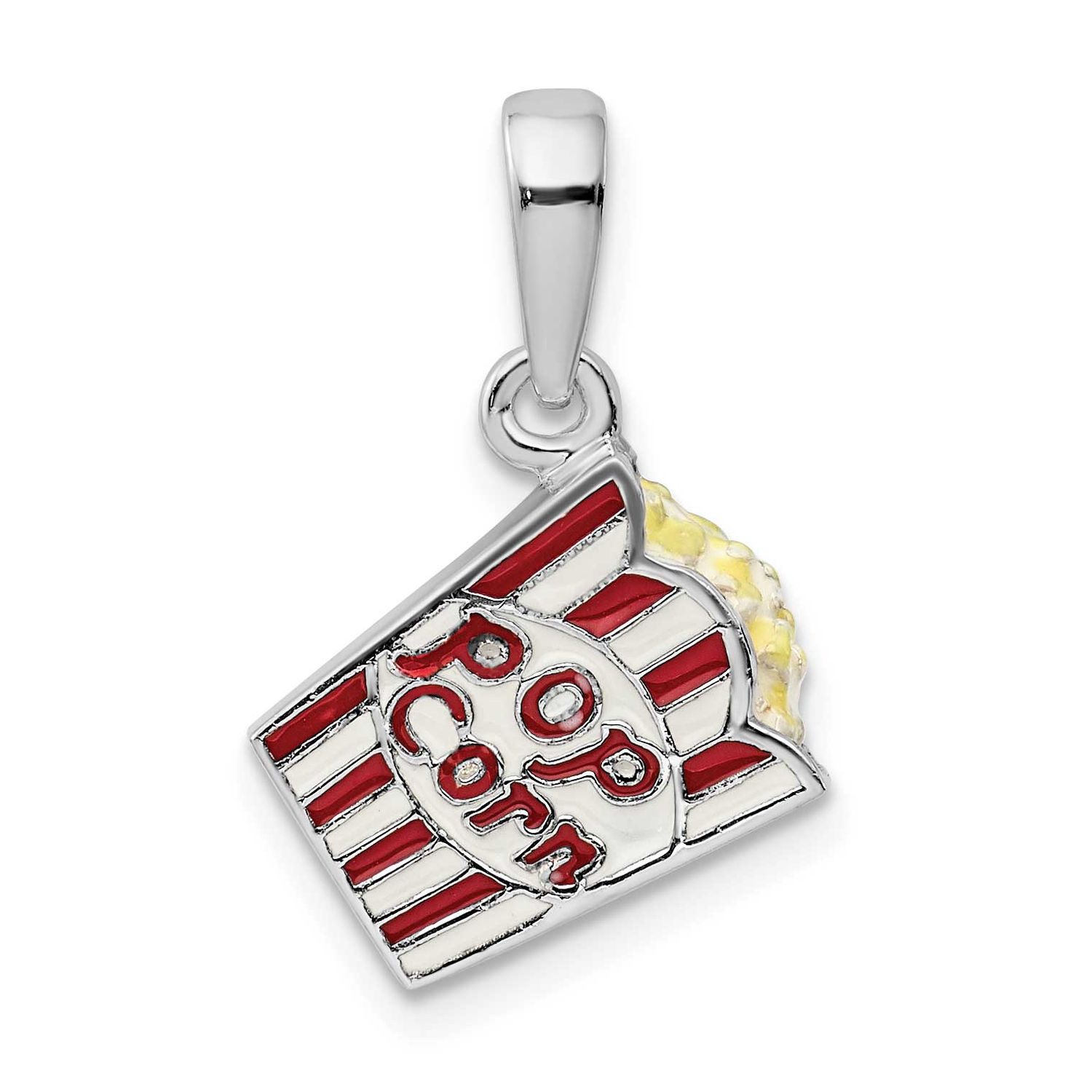 De-Ani 3D Enameled Bag of Popcorn Pendant Sterling Silver Rhodium-Plated, MPN: QC10650, UPC: 637218…