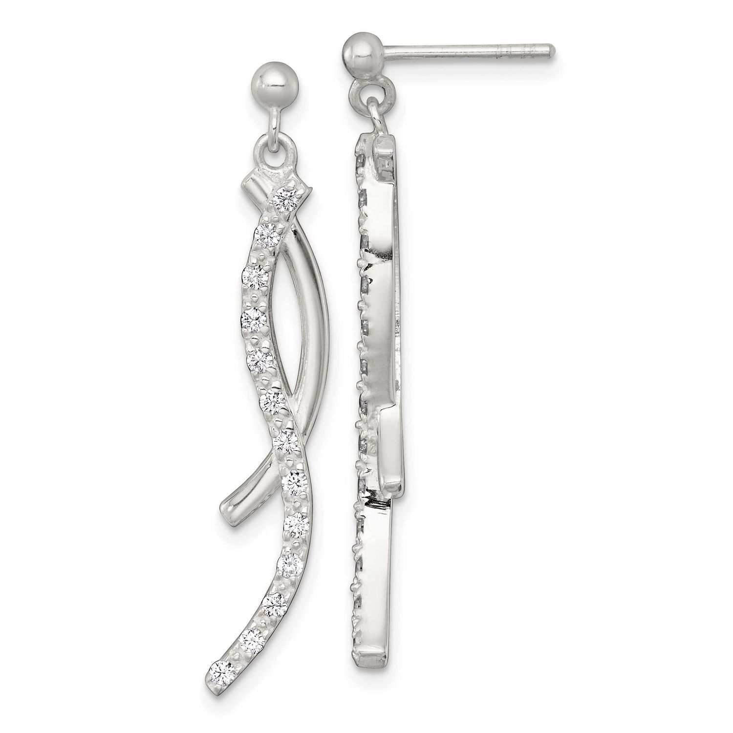 Fancy CZ Post Dangle Earrings Sterling Silver Polished, MPN: QE18022, UPC: