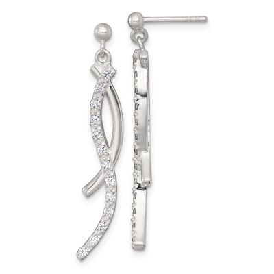 Fancy CZ Post Dangle Earrings Sterling Silver Polished, MPN: QE18022, UPC: