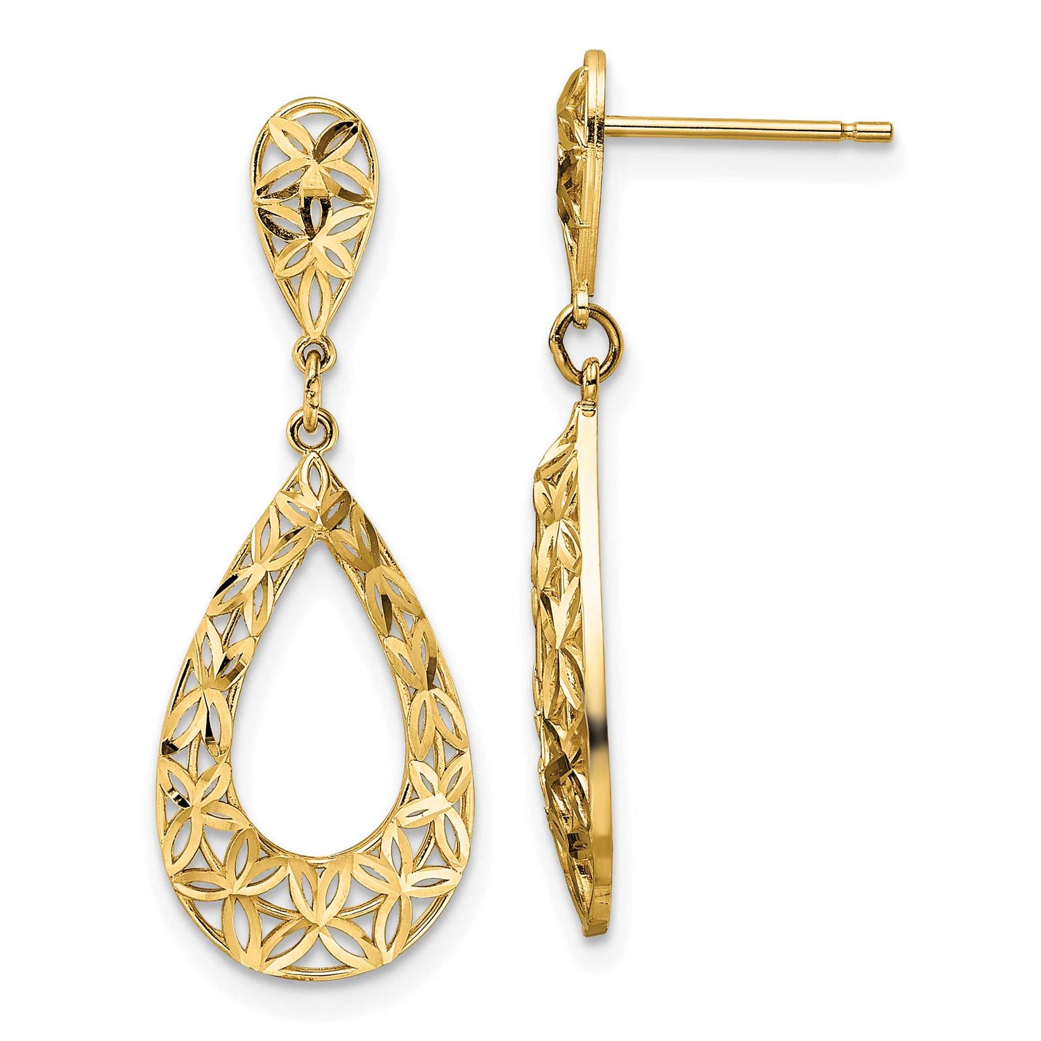 Diamond-cut Dangle Post Earrings 10k Gold, MPN: 10YE1934, UPC: