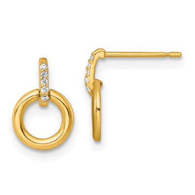 CZ Circle Post Dangle Earrings 14k Gold Polished, MPN: YE2272, UPC: