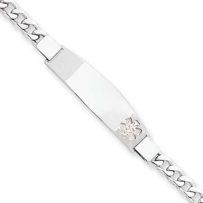 Non-Enameled Medical ID Curb Link Bracelet Sterling Silver Rhodium-Plated, MPN: XSM24N-8, UPC: