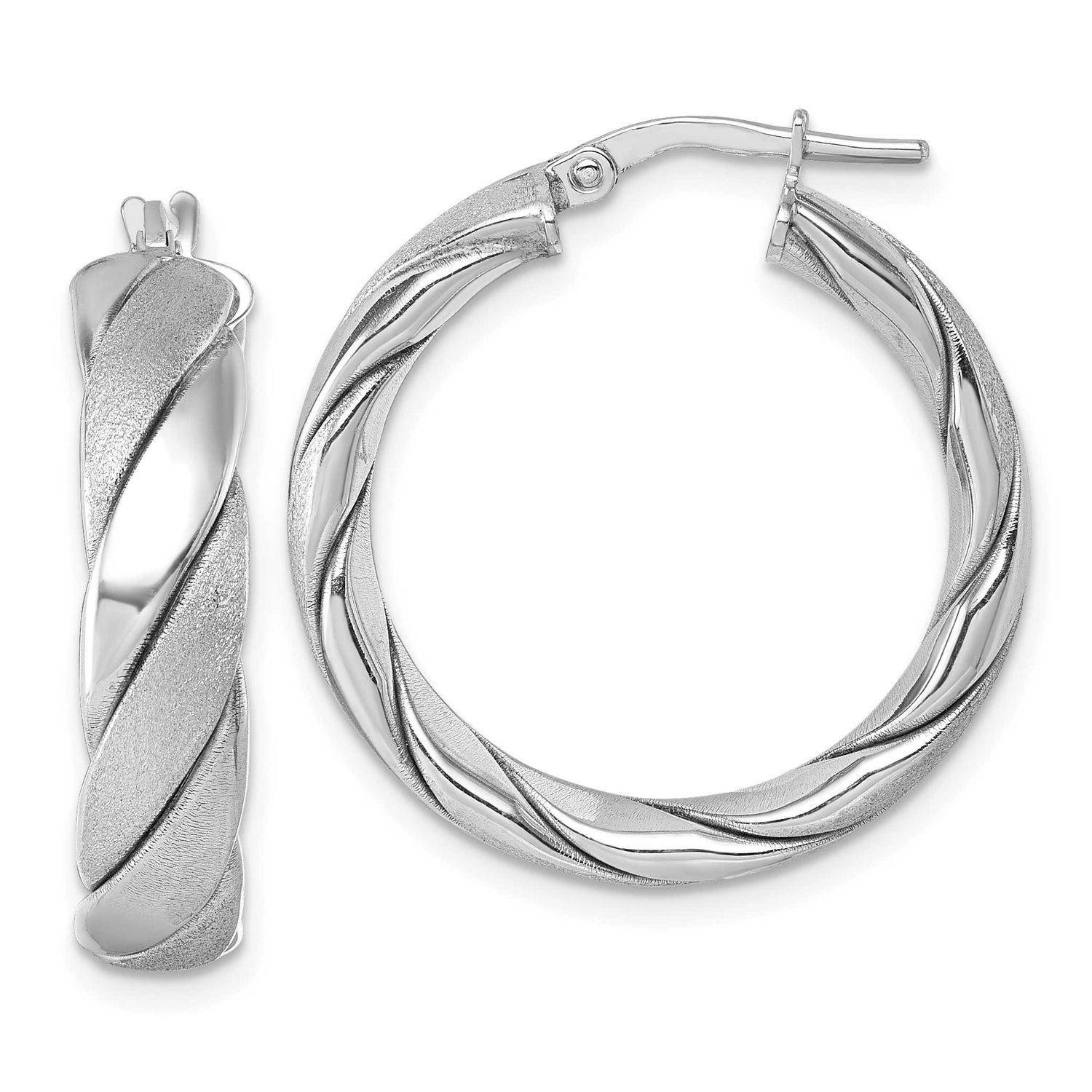 Scratch Finish Twisted Hoop Earrings Sterling Silver Rhodium-Plated Polished, MPN: QE17895, UPC: