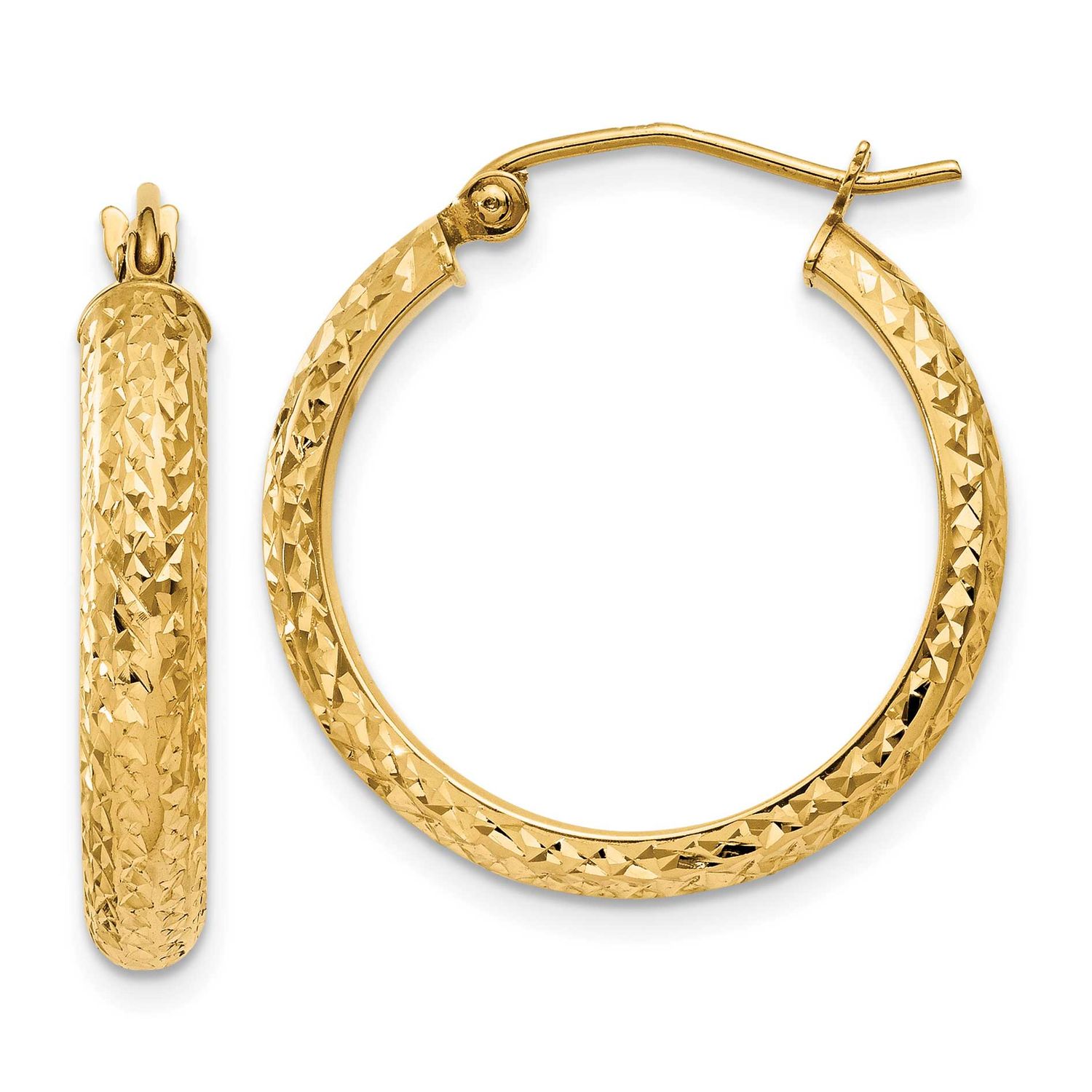 Diamond-Cut 3.5x22mm Hollow Hoop Earrings 10k Gold, MPN: 10TC807, UPC: