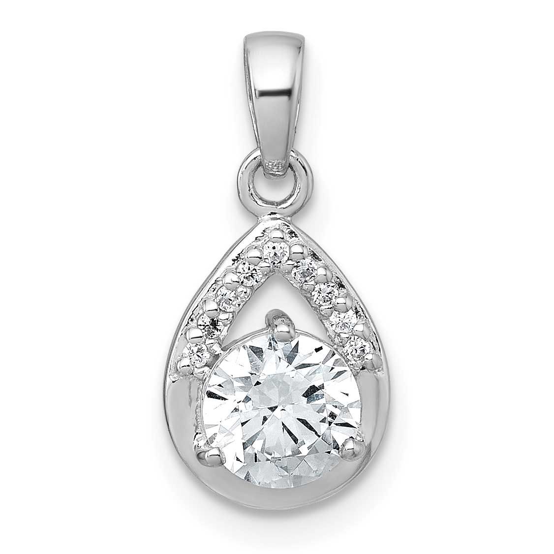 Polished CZ Teardrop Pendant Sterling Silver Rhodium-Plated, MPN: QG7138P, UPC: