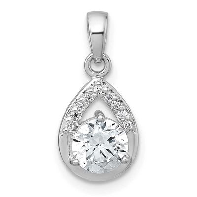 Polished CZ Teardrop Pendant Sterling Silver Rhodium-Plated, MPN: QG7138P, UPC: