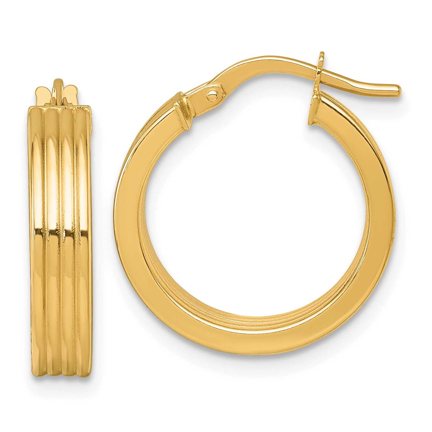 Grooved Hoop Earrings 14k Gold Polished, MPN: TF2387, UPC: