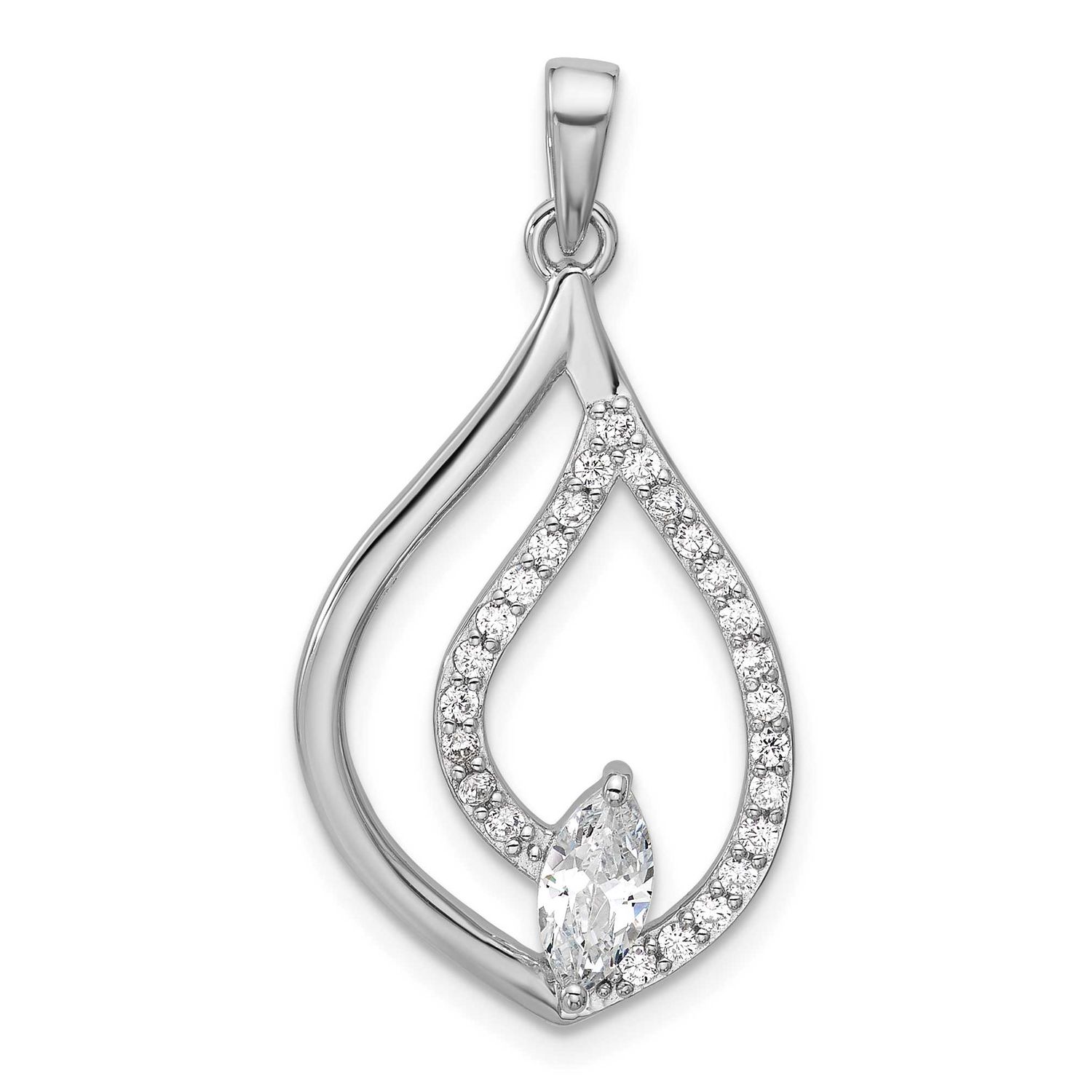 CZ Polished Tear Drop Pendant Sterling Silver Rhodium-Plated, MPN: QG7145P, UPC: